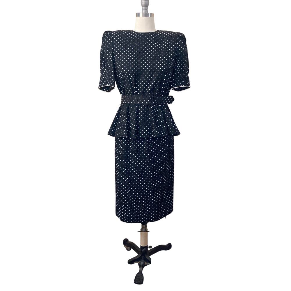 80s does 40s VTG V.L.P. Petites Women's Peplum Top Skirt Size 4 Black Polka Dot